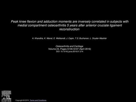 Peak knee flexion and adduction moments are inversely correlated in subjects with medial compartment osteoarthritis 5 years after anterior cruciate ligament.