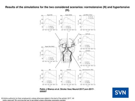 Results of the simulations for the two considered scenarios: normotensive (N) and hypertensive (H). Results of the simulations for the two considered scenarios: