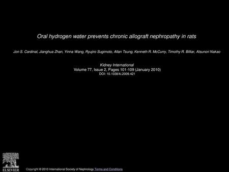 Oral hydrogen water prevents chronic allograft nephropathy in rats