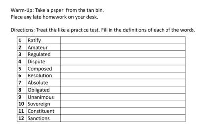 Warm-Up: Take a paper  from the tan bin.