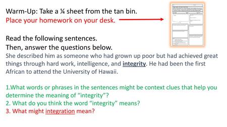 Warm-Up: Take a ¼ sheet from the tan bin.