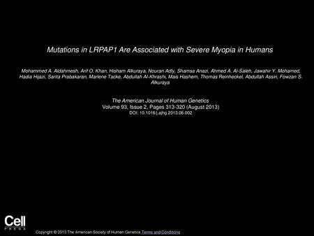 Mutations in LRPAP1 Are Associated with Severe Myopia in Humans