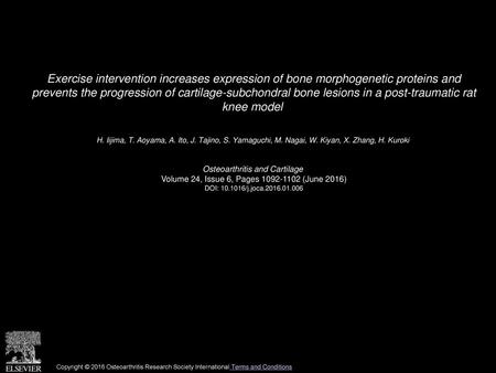 Exercise intervention increases expression of bone morphogenetic proteins and prevents the progression of cartilage-subchondral bone lesions in a post-traumatic.