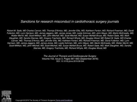 Sanctions for research misconduct in cardiothoracic surgery journals