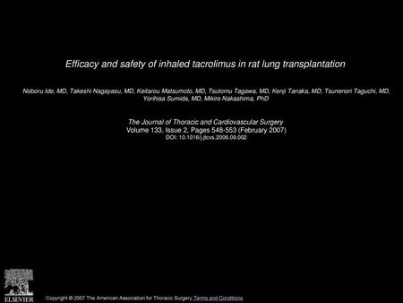 Efficacy and safety of inhaled tacrolimus in rat lung transplantation