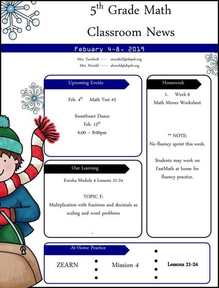 5th Grade Math Classroom News ZEARN Mission 4 Lessons 21-24