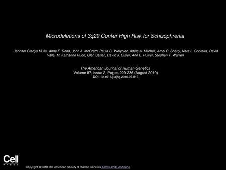 Microdeletions of 3q29 Confer High Risk for Schizophrenia