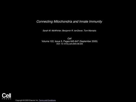 Connecting Mitochondria and Innate Immunity