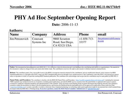 PHY Ad Hoc September Opening Report