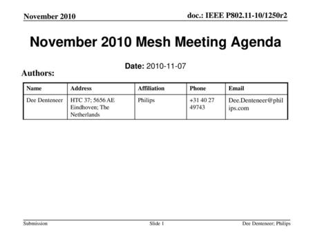 November 2010 Mesh Meeting Agenda