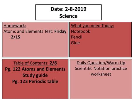 Pg. 122 Atoms and Elements Study guide