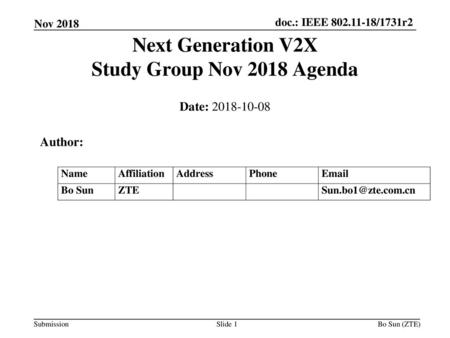 Next Generation V2X Study Group Nov 2018 Agenda