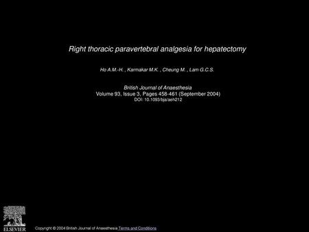 Right thoracic paravertebral analgesia for hepatectomy