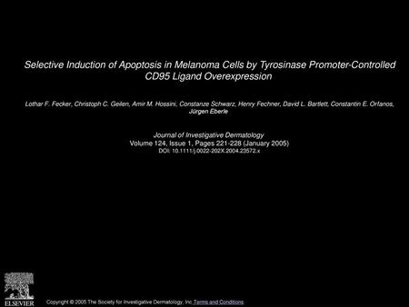 Selective Induction of Apoptosis in Melanoma Cells by Tyrosinase Promoter-Controlled CD95 Ligand Overexpression  Lothar F. Fecker, Christoph C. Geilen,