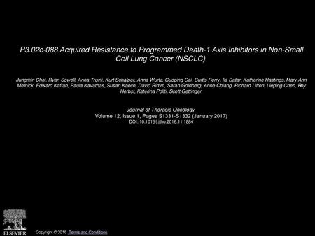 P3.02c-088 Acquired Resistance to Programmed Death-1 Axis Inhibitors in Non-Small Cell Lung Cancer (NSCLC)  Jungmin Choi, Ryan Sowell, Anna Truini, Kurt.