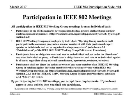 Participation in IEEE 802 Meetings