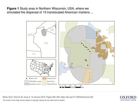 Figure 1 Study area in Northern Wisconsin, USA, where we simulated the dispersal of 15 translocated American martens ... Figure 1 Study area in Northern.