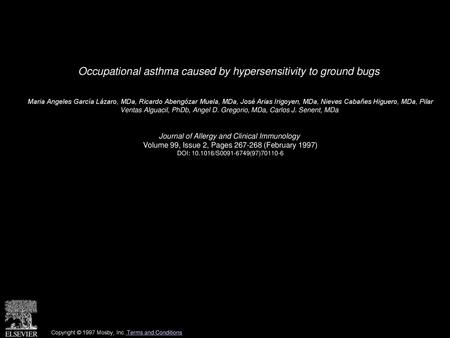 Occupational asthma caused by hypersensitivity to ground bugs