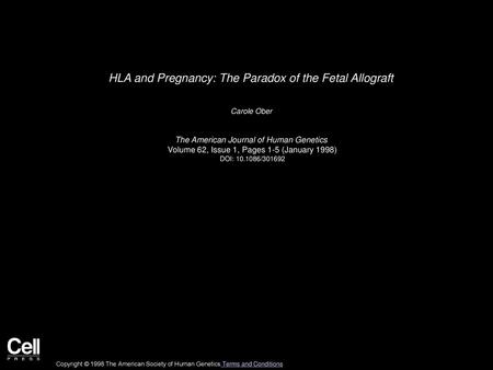 HLA and Pregnancy: The Paradox of the Fetal Allograft