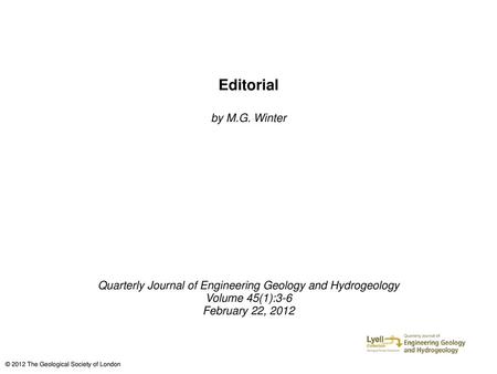 Quarterly Journal of Engineering Geology and Hydrogeology