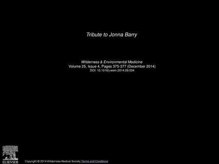 Tribute to Jonna Barry Wilderness & Environmental Medicine