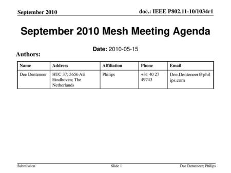 September 2010 Mesh Meeting Agenda