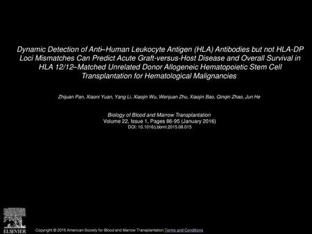 Dynamic Detection of Anti–Human Leukocyte Antigen (HLA) Antibodies but not HLA-DP Loci Mismatches Can Predict Acute Graft-versus-Host Disease and Overall.