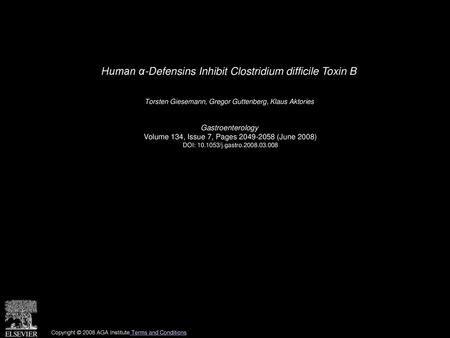 Human α-Defensins Inhibit Clostridium difficile Toxin B