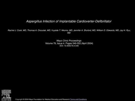 Aspergillus Infection of Implantable Cardioverter-Defibrillator