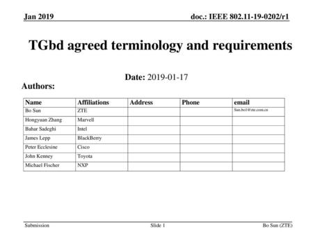 TGbd agreed terminology and requirements