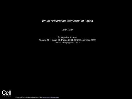 Water Adsorption Isotherms of Lipids