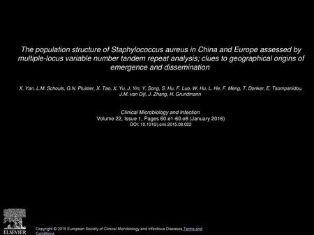 The population structure of Staphylococcus aureus in China and Europe assessed by multiple-locus variable number tandem repeat analysis; clues to geographical.