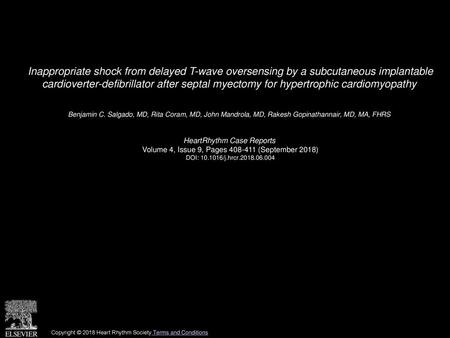 Inappropriate shock from delayed T-wave oversensing by a subcutaneous implantable cardioverter-defibrillator after septal myectomy for hypertrophic cardiomyopathy 