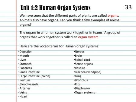 33 Unit 1:2 Human Organ Systems