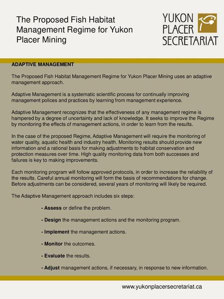 The Proposed Fish Habitat Management Regime for Yukon Placer Mining