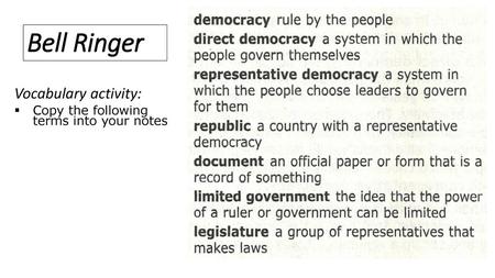 Vocabulary activity: Copy the following terms into your notes