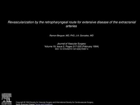 Ramon Berguer, MD, PhD, J.A. Gonzalez, MD  Journal of Vascular Surgery 