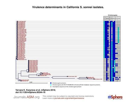 Virulence determinants in California S. sonnei isolates.