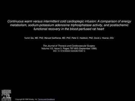 Continuous warm versus intermittent cold cardioplegic infusion: A comparison of energy metabolism, sodium-potassium adenosine triphosphatase activity,