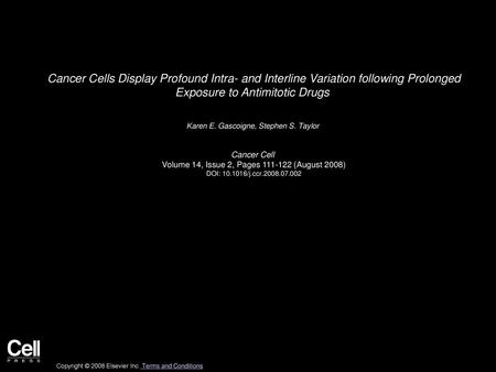 Cancer Cells Display Profound Intra- and Interline Variation following Prolonged Exposure to Antimitotic Drugs  Karen E. Gascoigne, Stephen S. Taylor 