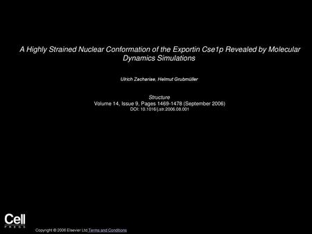 A Highly Strained Nuclear Conformation of the Exportin Cse1p Revealed by Molecular Dynamics Simulations  Ulrich Zachariae, Helmut Grubmüller  Structure 