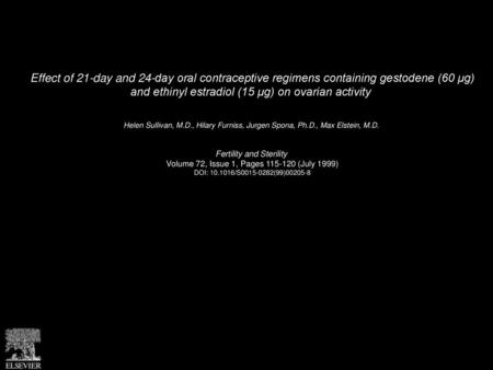 Effect of 21-day and 24-day oral contraceptive regimens containing gestodene (60 μg) and ethinyl estradiol (15 μg) on ovarian activity  Helen Sullivan,