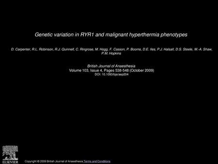 Genetic variation in RYR1 and malignant hyperthermia phenotypes