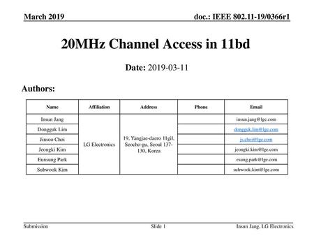 20MHz Channel Access in 11bd