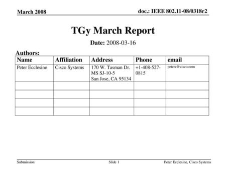 TGy March Report Date: Authors: March 2008 March 2008