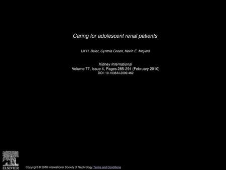 Caring for adolescent renal patients