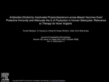 Antibodies Elicited by Inactivated Propionibacterium acnes-Based Vaccines Exert Protective Immunity and Attenuate the IL-8 Production in Human Sebocytes: