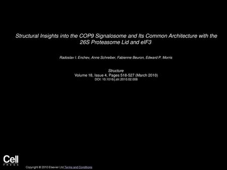 Structural Insights into the COP9 Signalosome and Its Common Architecture with the 26S Proteasome Lid and eIF3  Radoslav I. Enchev, Anne Schreiber, Fabienne.