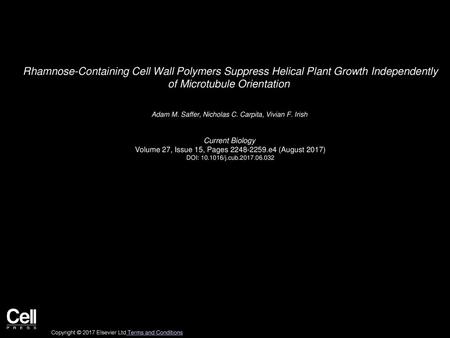 Rhamnose-Containing Cell Wall Polymers Suppress Helical Plant Growth Independently of Microtubule Orientation  Adam M. Saffer, Nicholas C. Carpita, Vivian.