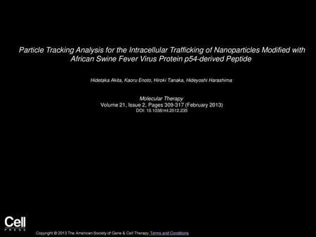 Particle Tracking Analysis for the Intracellular Trafficking of Nanoparticles Modified with African Swine Fever Virus Protein p54-derived Peptide  Hidetaka.